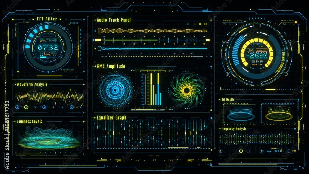 Audio Dj Console Visualizer Voice Recording FUI HUD Interface - Loop - Overlay Graphic Element V3 Audio Dj Console Visualizer Voice Recording FUI HUD Interface - Loop - Overlay Graphic Element V3
