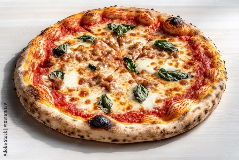 Outline of a round pizza with simple toppings, represented in a modern minimalist style Outline of a round pizza with simple toppings, represented in a modern minimalist style
