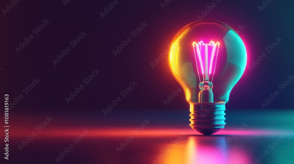 Bright idea and creative thinking - a colorful glowing lightbulb, visualization of brainstorming Bright idea and creative thinking - a colorful glowing lightbulb, visualization of brainstorming