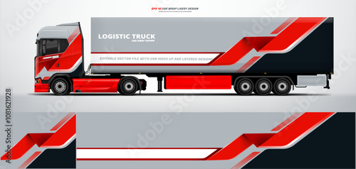 Vector truck trailer livery design template. Truck Cargo delivering vehicle paintjob. Mock up and design on separate layers vector files.