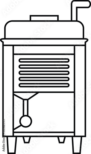 A detailed line art vector of a chiller machine, showcasing its structure and components, perfect for industrial and technical illustrations.