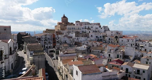 Church of Saints Peter and Paul In Town Of Pisticci, Province Of Matera, Italy. drone approach