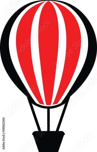 Hot Air Balloon with Basket Line and Silhouette