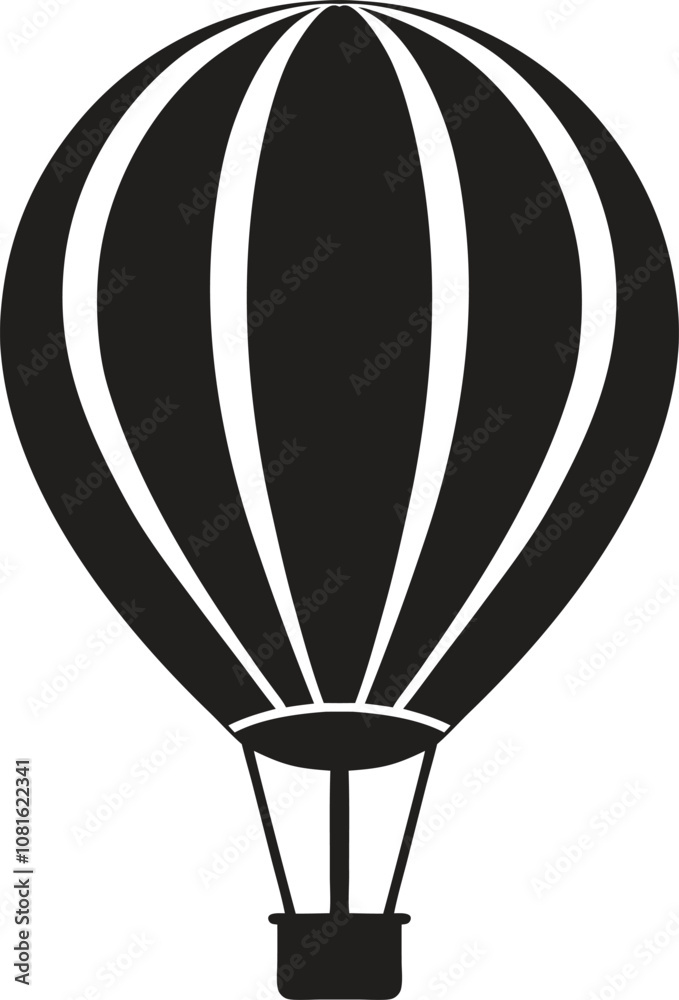 Obraz premium Hot Air Balloon with Basket Line and Silhouette
