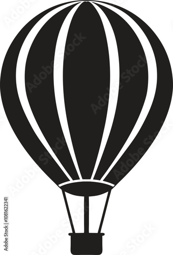Hot Air Balloon with Basket Line and Silhouette