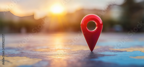 Gps location pointer pin on Google map. Red push pin on map. Red pointer on a map. 