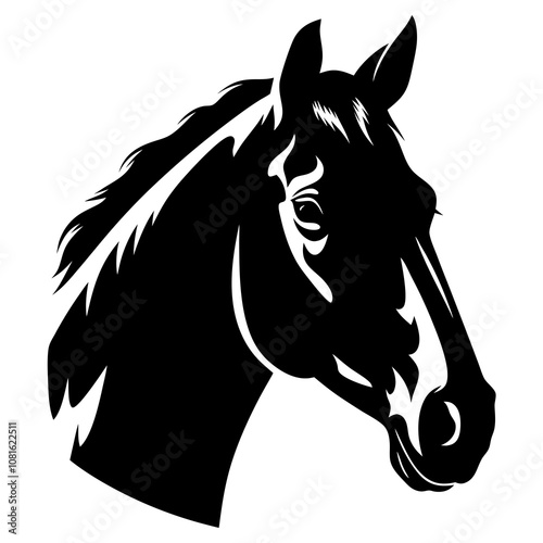 Horse head silhouette in drawing line design. Vector  illustration on a white background