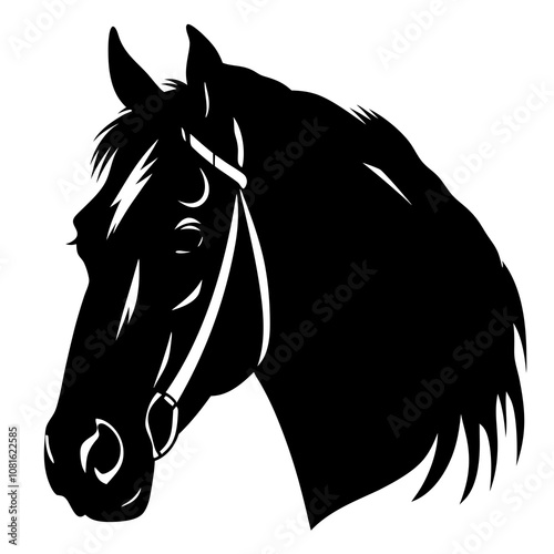 Horse head silhouette in drawing line design. Vector  illustration on a white background