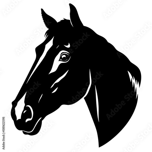 Horse head silhouette in drawing line design. Vector  illustration on a white background