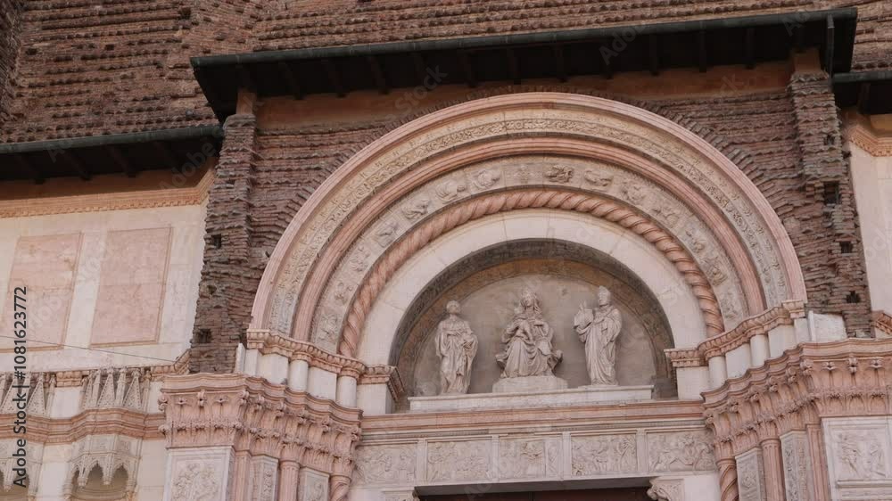 Close-up shot of architectural details on San Petronio Basilica’s exterior facade Close-up shot of architectural details on San Petronio Basilica’s exterior facade