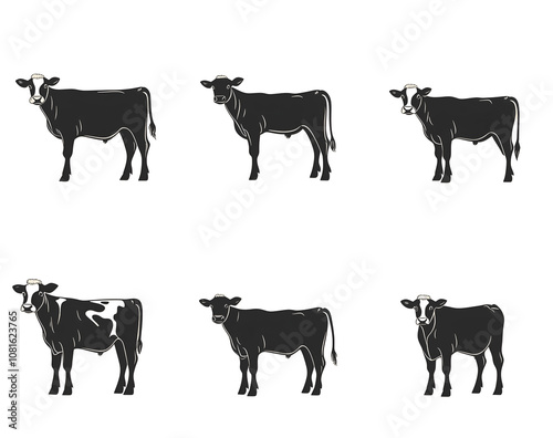 black and white silhouettes of cows on white photo