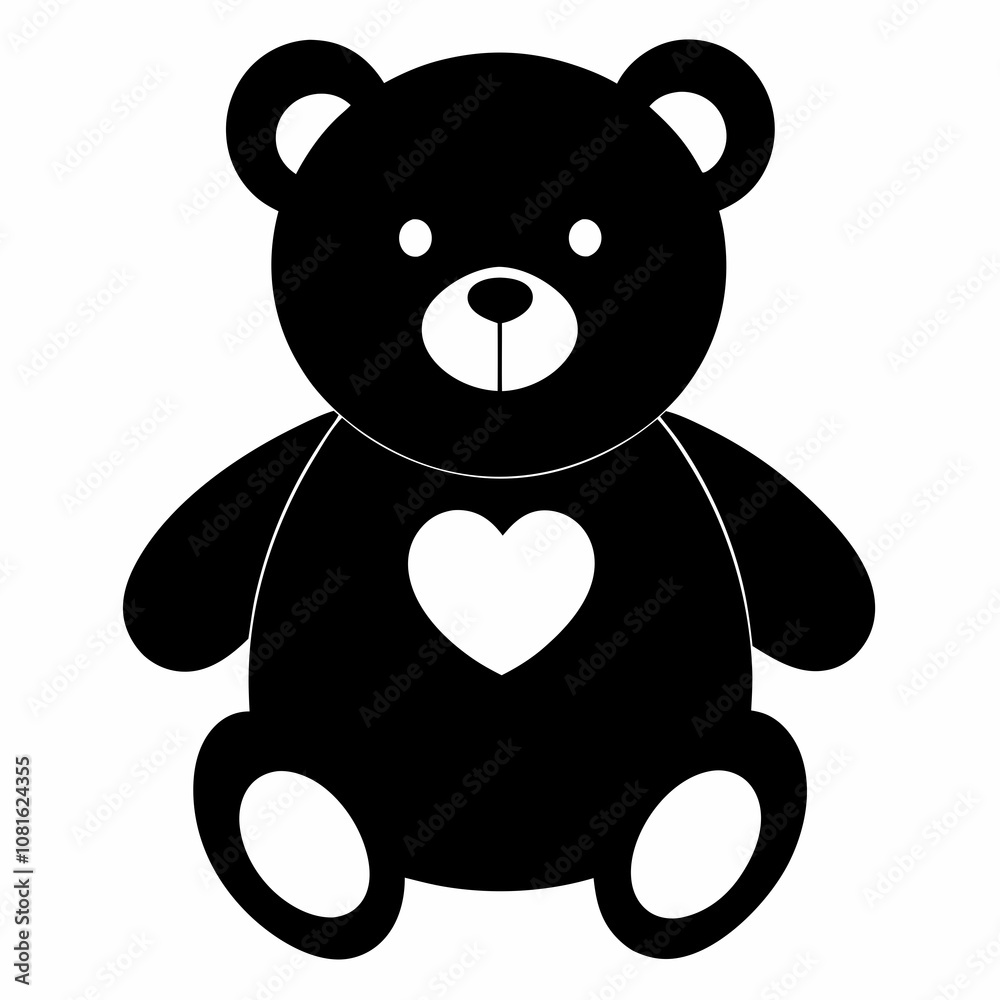 Teddy Bear Silhouette with Heart Symbol in Black and White Teddy Bear Silhouette with Heart Symbol in Black and White