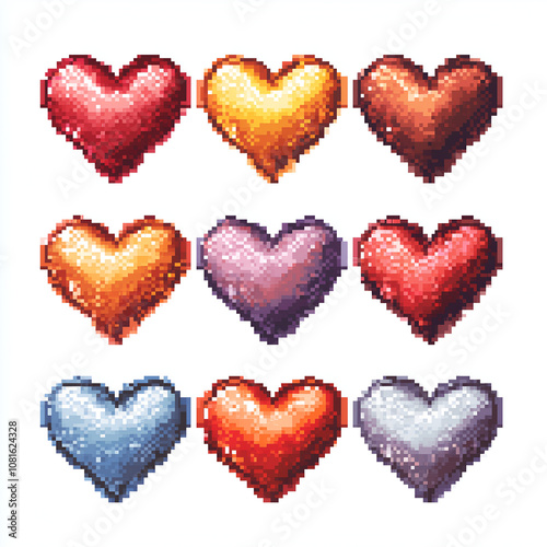 pixel art love hearts ion white background