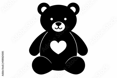 Teddy Bear Silhouette with Heart Symbol in Black and White