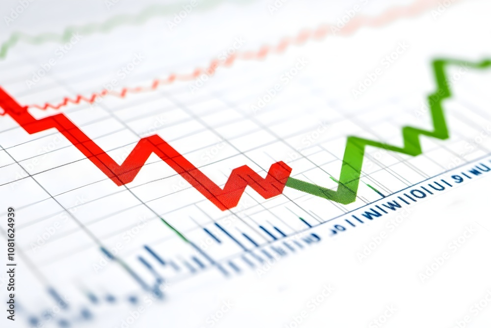 A graph with a red line and a green line A graph with a red line and a green line