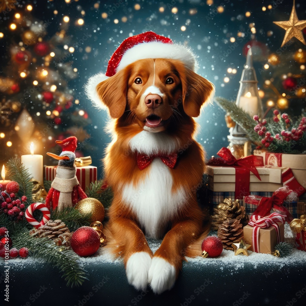 dog and Christmas happy new year, elegant dog and Christmas happy new year, elegant