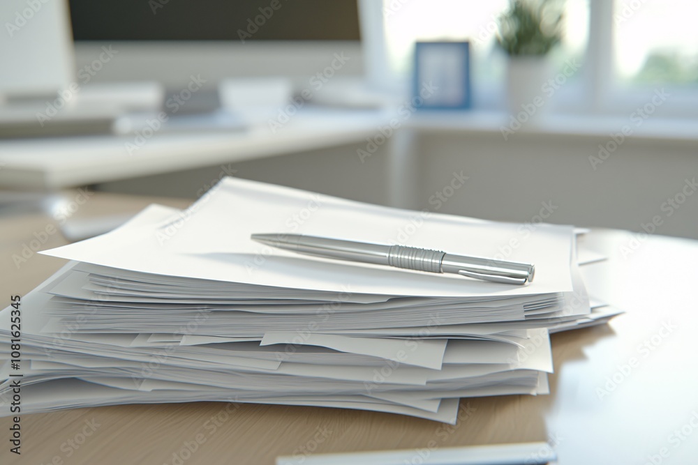 Stack of Documents on a Desk with Pen Stack of Documents on a Desk with Pen