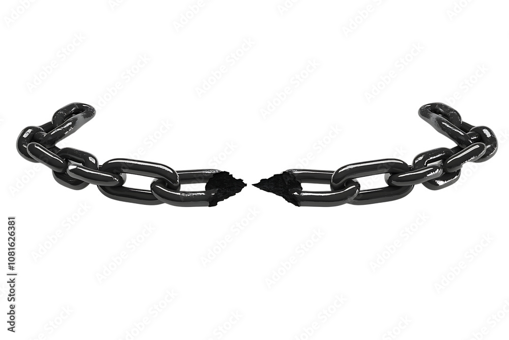 Obraz premium Set of a black and white broken chain with one link broken, isolated on a transparent background.