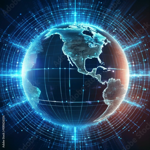 Global Fintech Innovation: Futuristic Planet Hologram with Digital Data Diagram