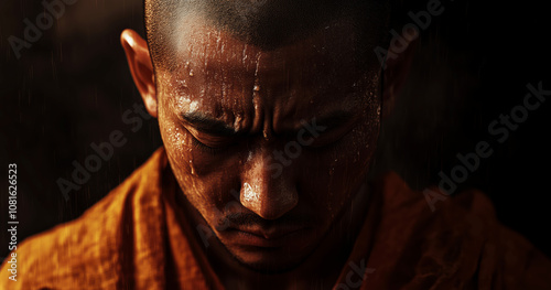 Meditative reflection buddhist temple portrait indoor close-up spiritual journey