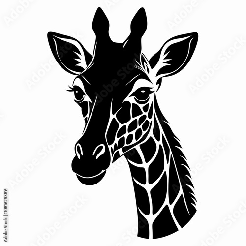 Giraffe head silhouette vector illustration on white background