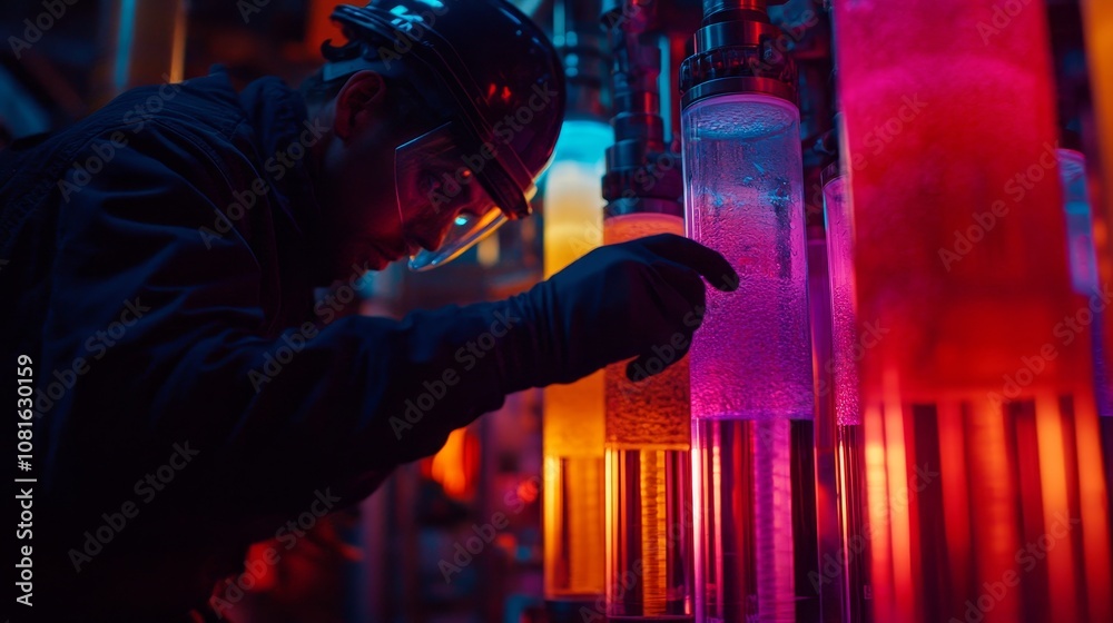 A Person Interacting With Colorful Glowing Tubes in a Dark Environment A Person Interacting With Colorful Glowing Tubes in a Dark Environment