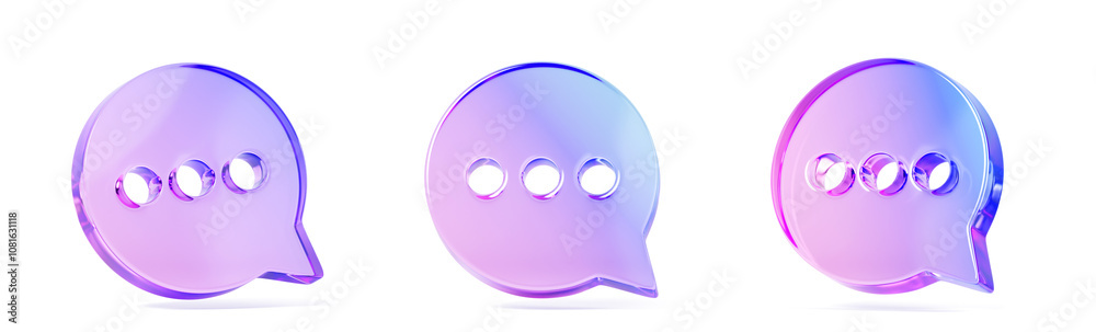 3d set of glass hologram round chat speech for message box or comment isolated render web icon. Crystal gradient text dialog bubble, circle communication social dialogue banner frame. 3D illustration 3d set of glass hologram round chat speech for message box or comment isolated render web icon. Crystal gradient text dialog bubble, circle communication social dialogue banner frame. 3D illustration