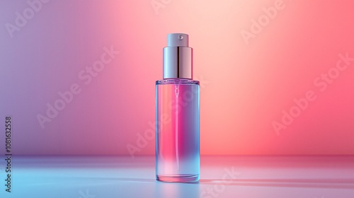 Glass Perfume Bottle Mockup Minimalist Neon Pink Blue Gradient Background