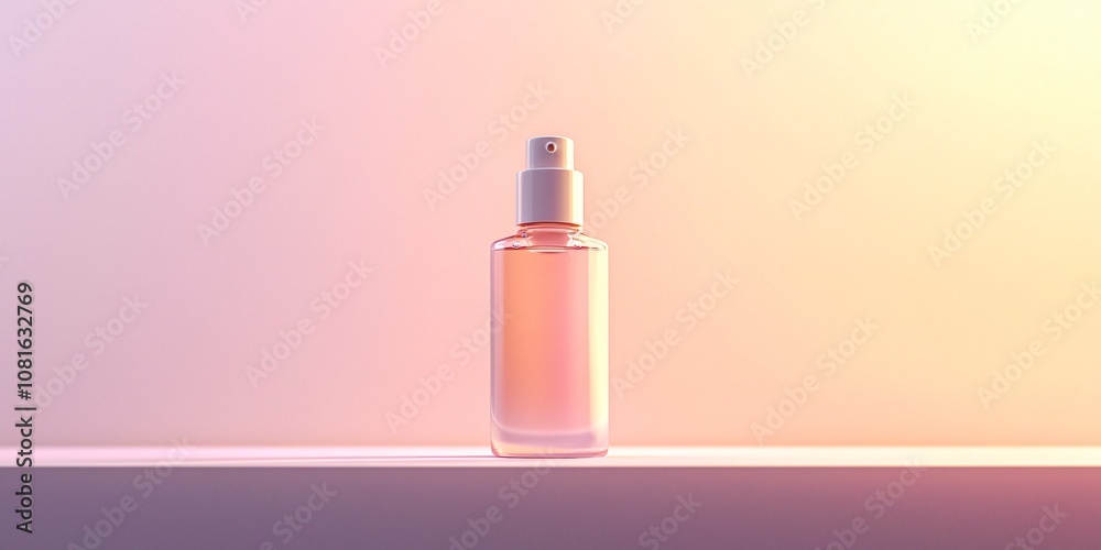 Pink and Orange Gradient Background with Clear Glass Spray Bottle Pink and Orange Gradient Background with Clear Glass Spray Bottle