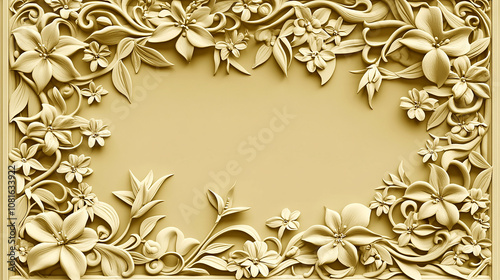 A 3D floral frame design with white flowers on a cream background.