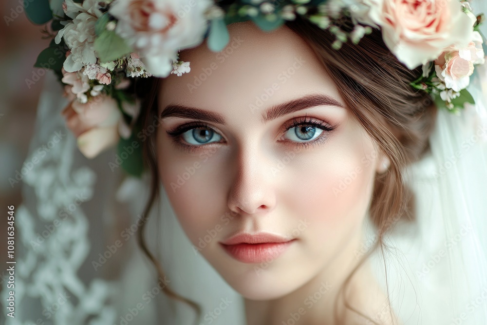 Woman portrait. Professional wedding make-up - generative ai Woman portrait. Professional wedding make-up - generative ai