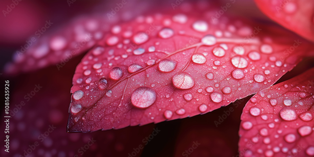 Raindrops on vibrant red leaves nature close-up photography garden environment macro viewpoint beauty of nature