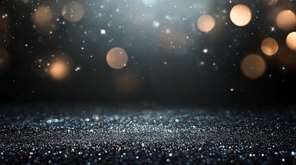 elegant dark background for black friday and new year celebrations featuring silver and black glitter sparkles on a blurred abstract surface with a spotlight effect, perfect for festive holiday promot