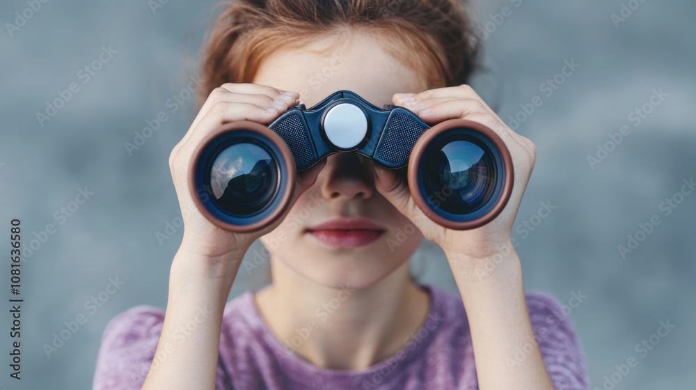 A focused child gazes through binoculars, exploring the world with curiosity and wonder. A focused child gazes through binoculars, exploring the world with curiosity and wonder.