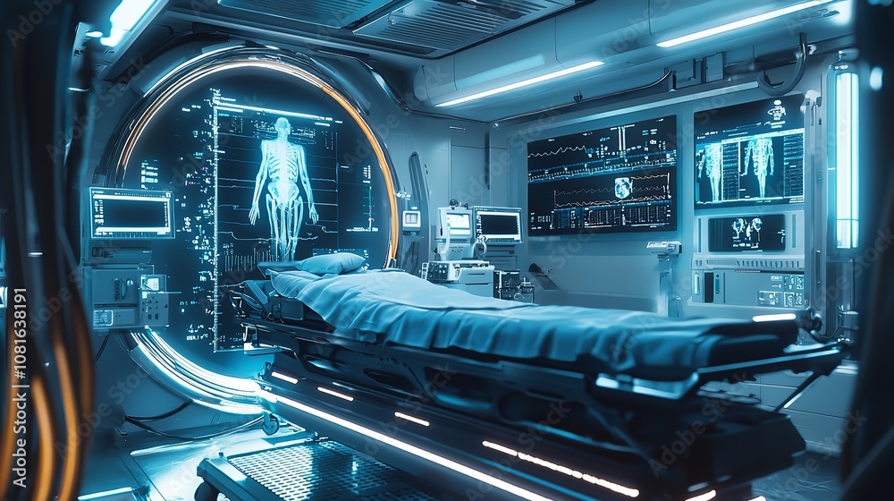 Obraz premium Modern equipment in operating room. Medical devices for neurosurgery. Background