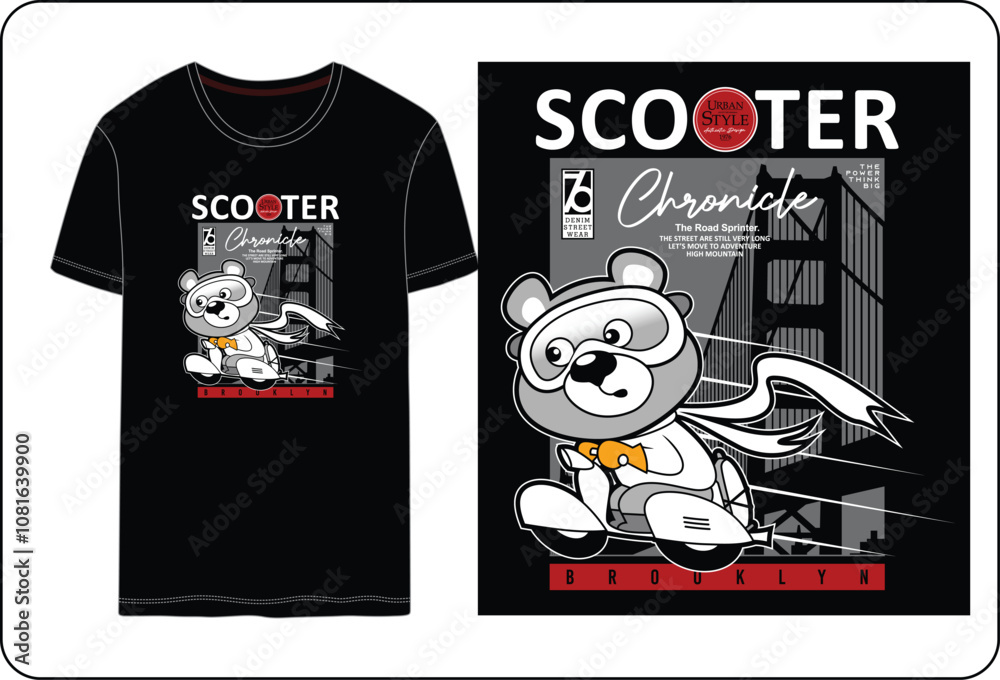 bear scooter vector illustration graphic design t shirts. bear scooter vector illustration graphic design t shirts.