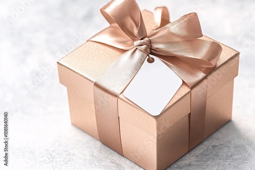 Rose Gold Gift Box with Ribbon and Tag