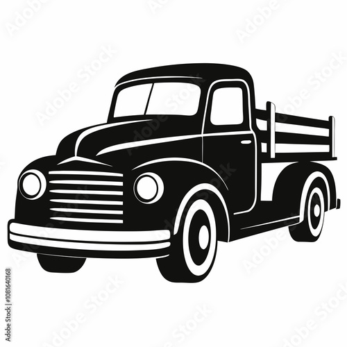 Old american truck silhouette vector illustration on white background