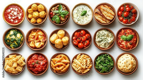 Assortment of Italian Appetizers in Wooden Bowls