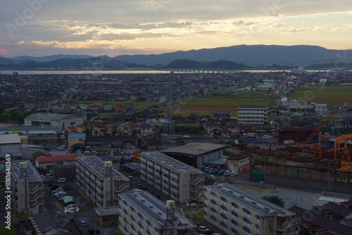 亀島山から見える夕暮れ　玉島方面
