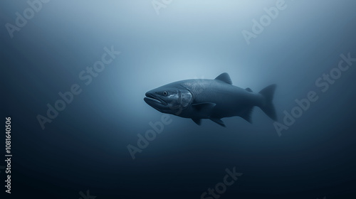 Swimming salmon underwater scene marine life dark waters close-up ocean exploration