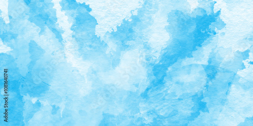 watercolor scraped grungy paper texture, Blue sky clouds texture, Hand painted cloudy sky blue watercolor background, Creative vintage light sky blue background with various clouds and fogg.