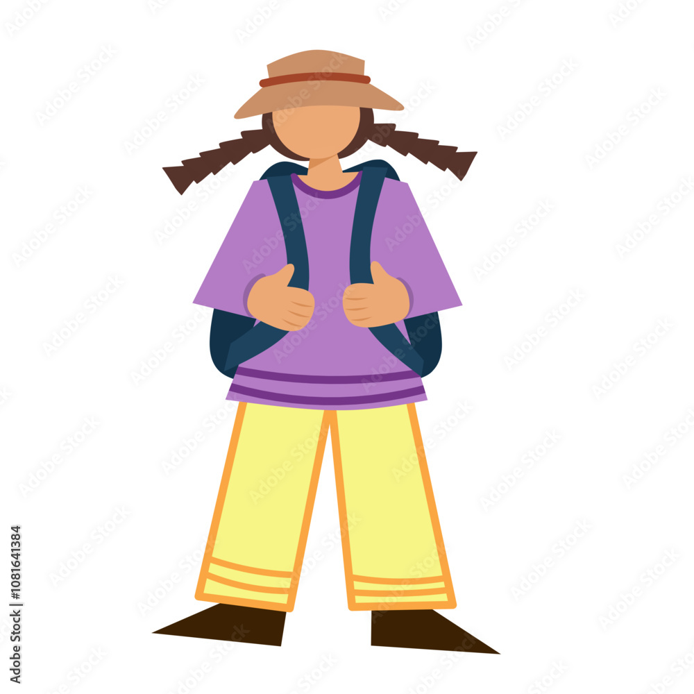Female character faceless art with traveling clothes and backpack Female character faceless art with traveling clothes and backpack