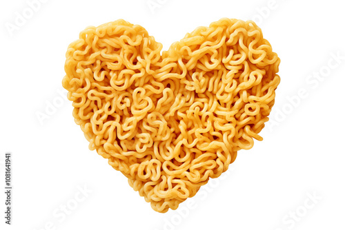 Heart shaped instant noodles create playful and unique food design, perfect for culinary creativity and love themed dishes concept, isolated on transparent background, PNG cutout. photo