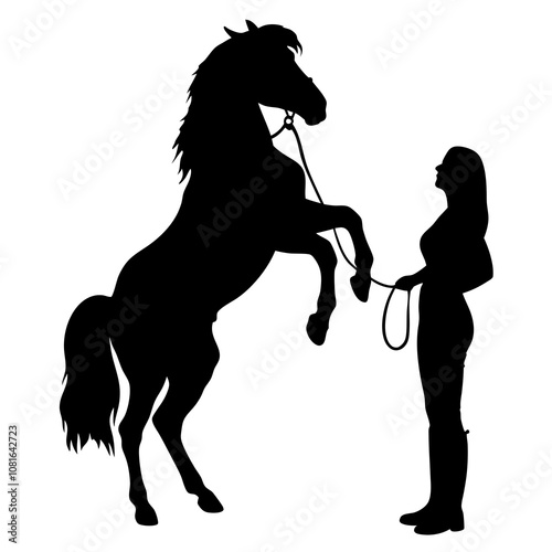 horse and girl silhouette, vector illustration on white background