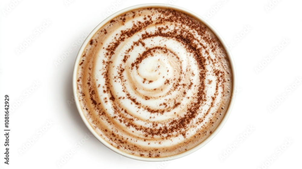 Fototapeta premium Top view of a cup of cappuccino with cinnamon sprinkled on top.