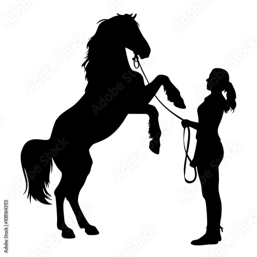 horse and girl silhouette, vector illustration on white background