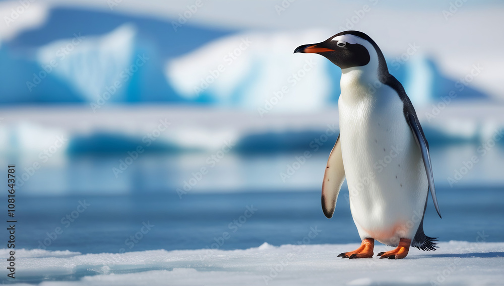 Fototapeta premium Penguin on Ice: A Majestic Arctic Scene