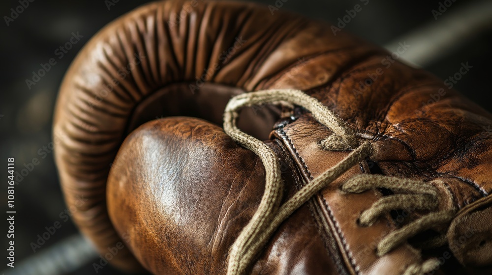 A boxing glove with hand wrap, training ring setting, Gritty style A boxing glove with hand wrap, training ring setting, Gritty style