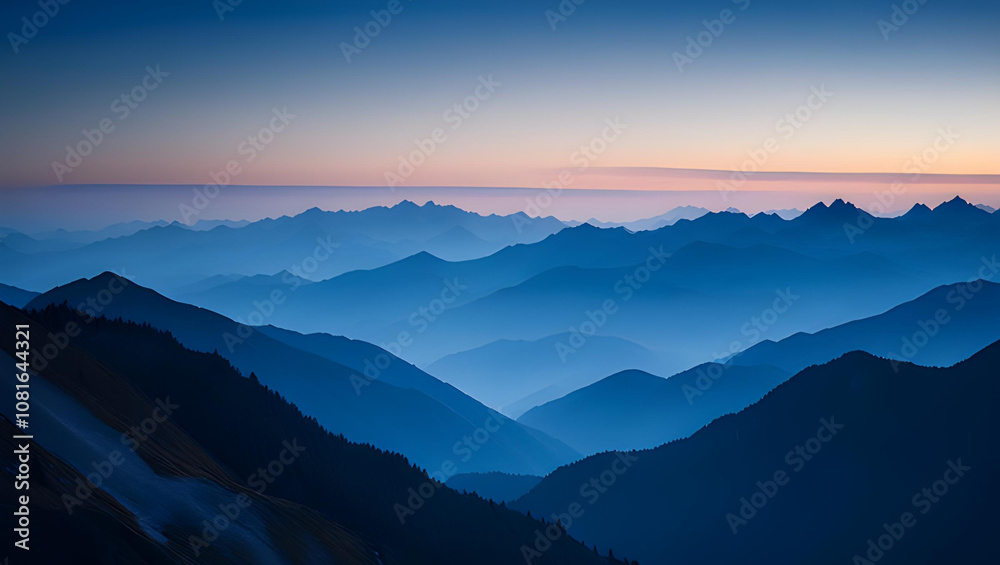 Obraz premium Blue Ridge Majesty: Layers of majestic mountains bathed in the serene twilight, a breathtaking panorama of nature's grandeur.